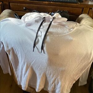 Calvin Klein White Long Sleeve Hoodie with Black Drawstrings